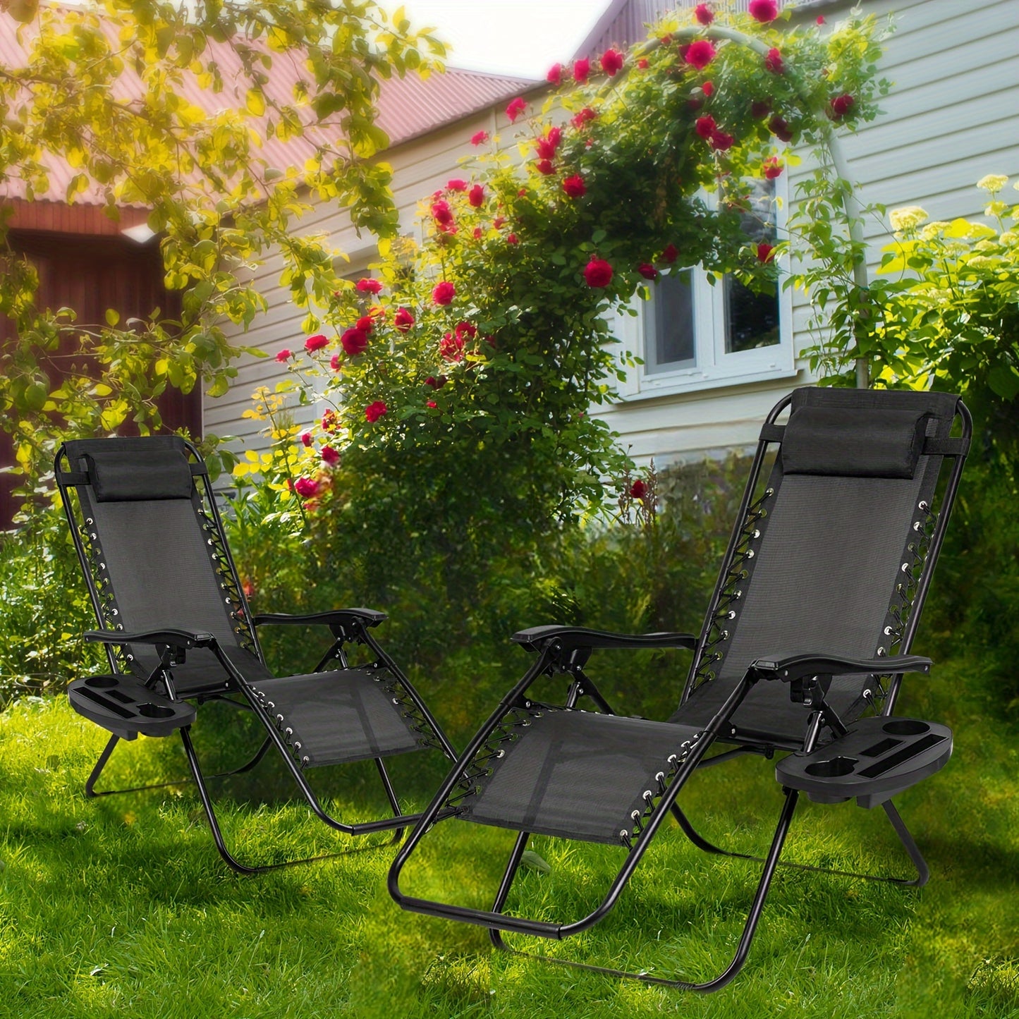 Set Of 2 Zero Gravity Relaxing Lounge Chair Foldable Patio Chair Office Stackable Chair