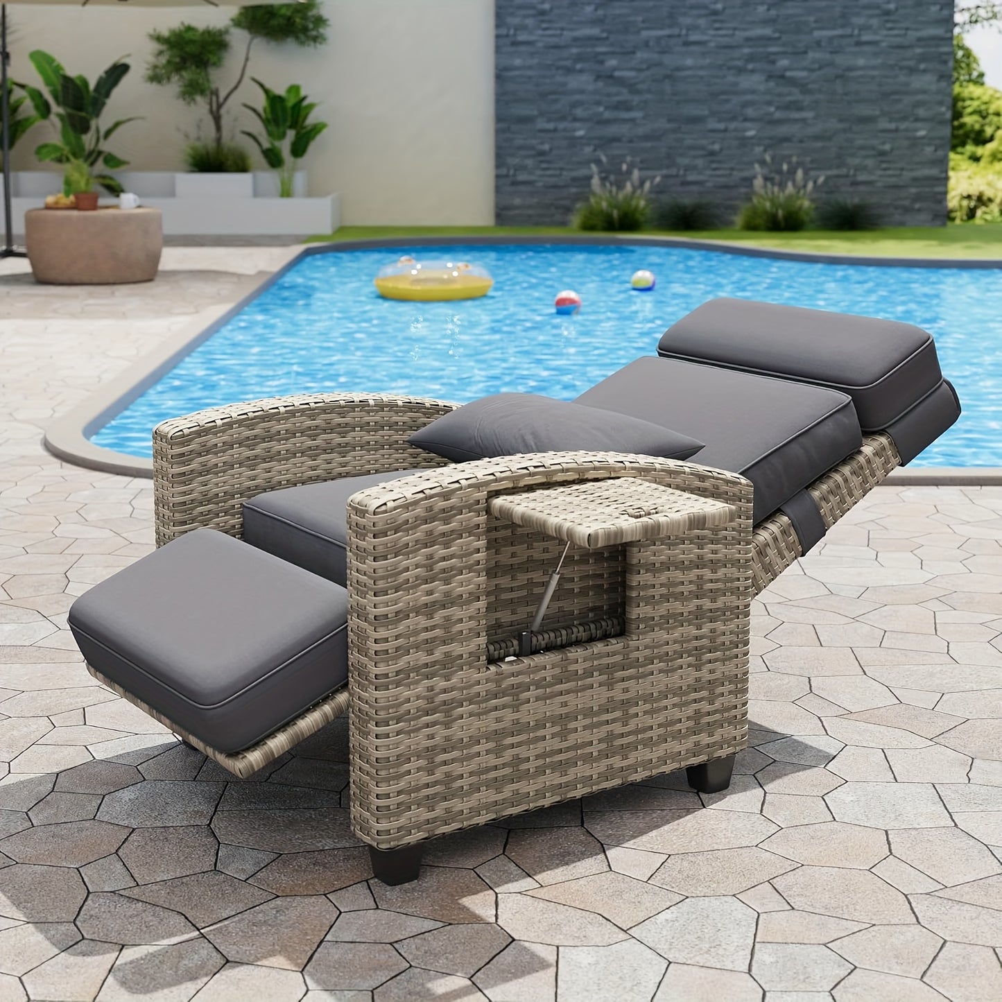 Outdoor Recliner Chair with Adjustable Backrest & Footrest