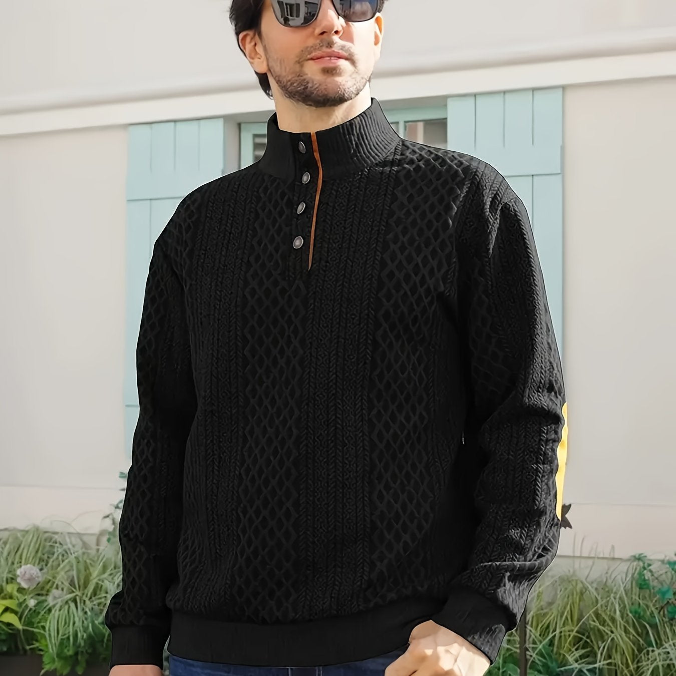 Grey Men's Sporty Hoodie with Diamond Pattern and Orange Accents