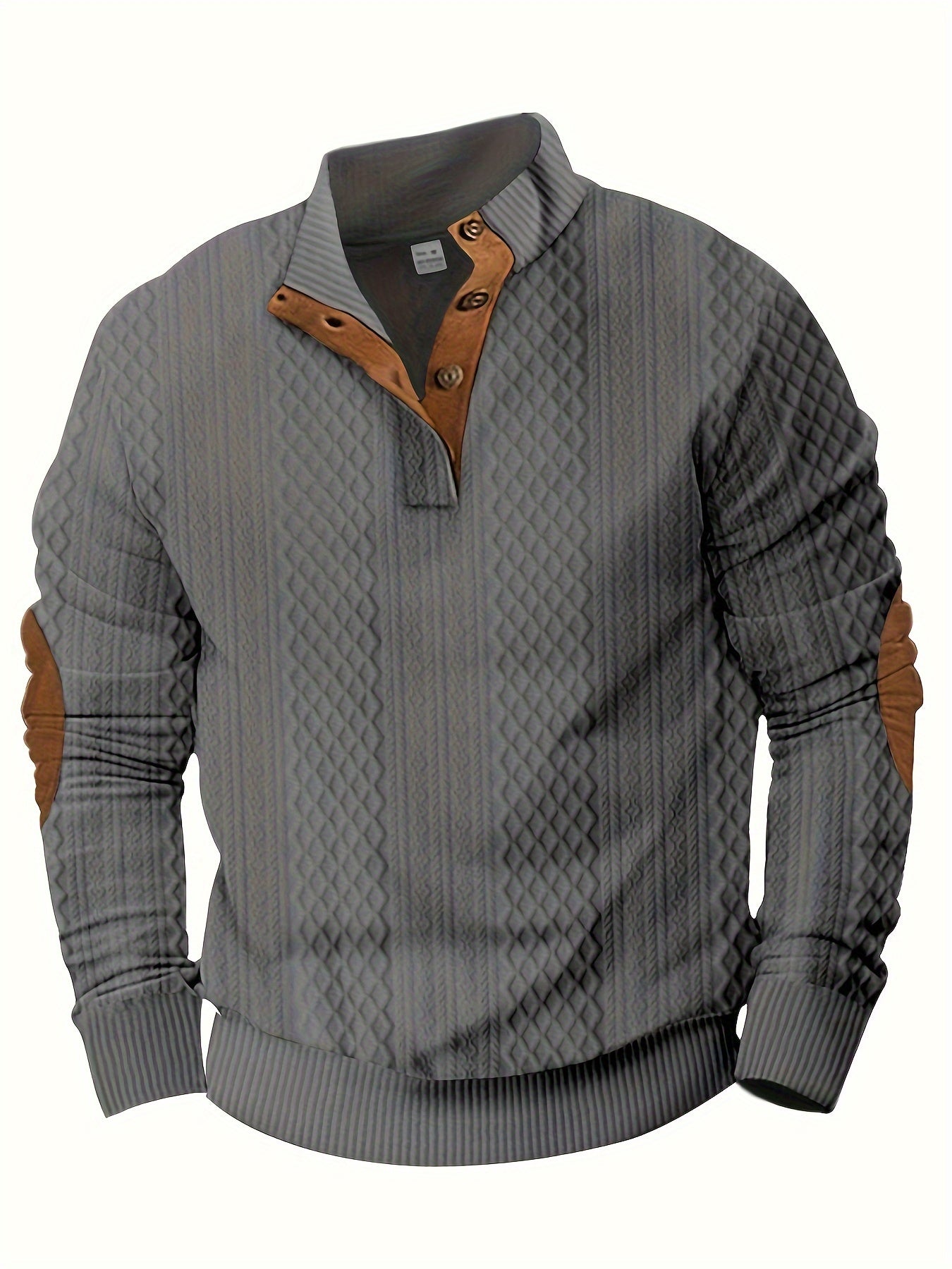 Grey Men's Sporty Hoodie with Diamond Pattern and Orange Accents