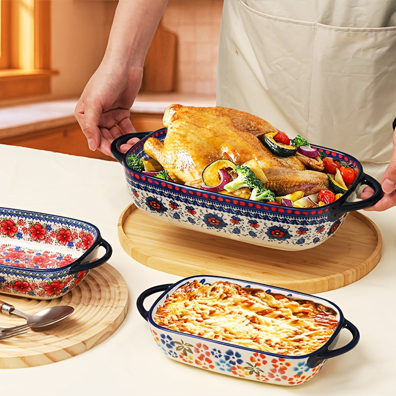 13+9 2 Set Large Capacity Ceramic Baking Dish Set With Handles