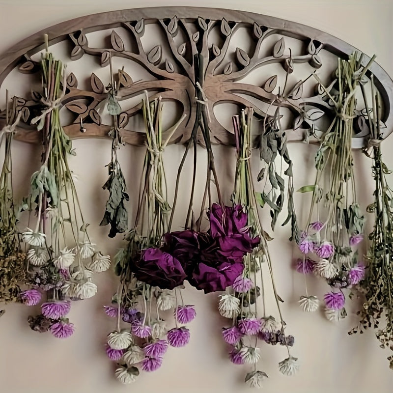 Tree Of Life Herb Drying Rack - Wooden Herb Dryer With 11 Hooks - Lightweight Space Saving - Hanging Dryer For Herbs And Vanilla - Rustic Wall Decor For Home - Stylish Dried Herb Arrangement - Unique Minimalist Design, Easter