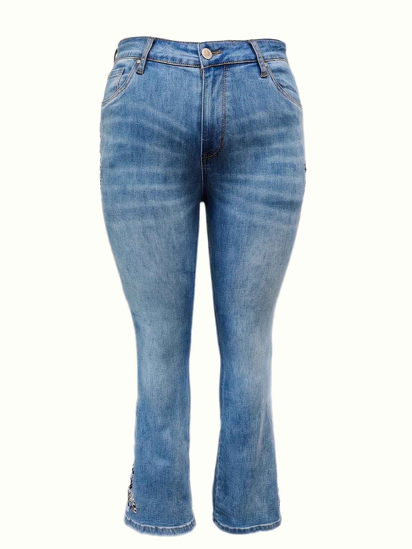 Women's Plus Size Stretch Denim Jeans - Comfort Fit, Blend, High-Elasticity, Washed Blue, Versatile Casual Attire, Comfortable Denim|Stretch Jeans Wear|High Elasticity Fabric, Plus Size Jeans
