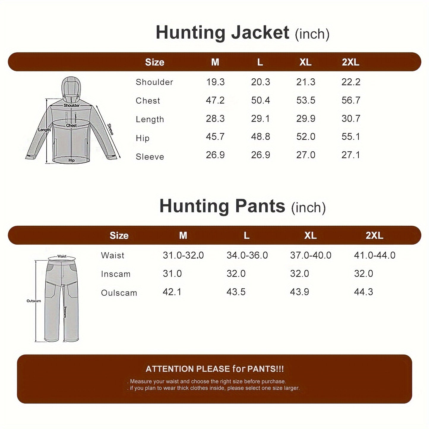 Hunting Suit - Size XL Men's Clothing Pants Warm Comfortable