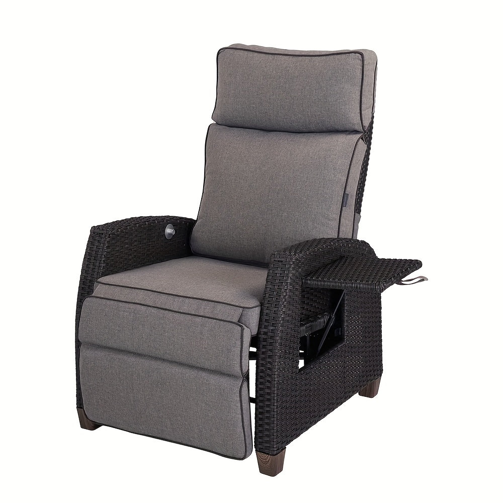 Outdoor Patio 150° Lay Flat Recliner Chair with Flip Table