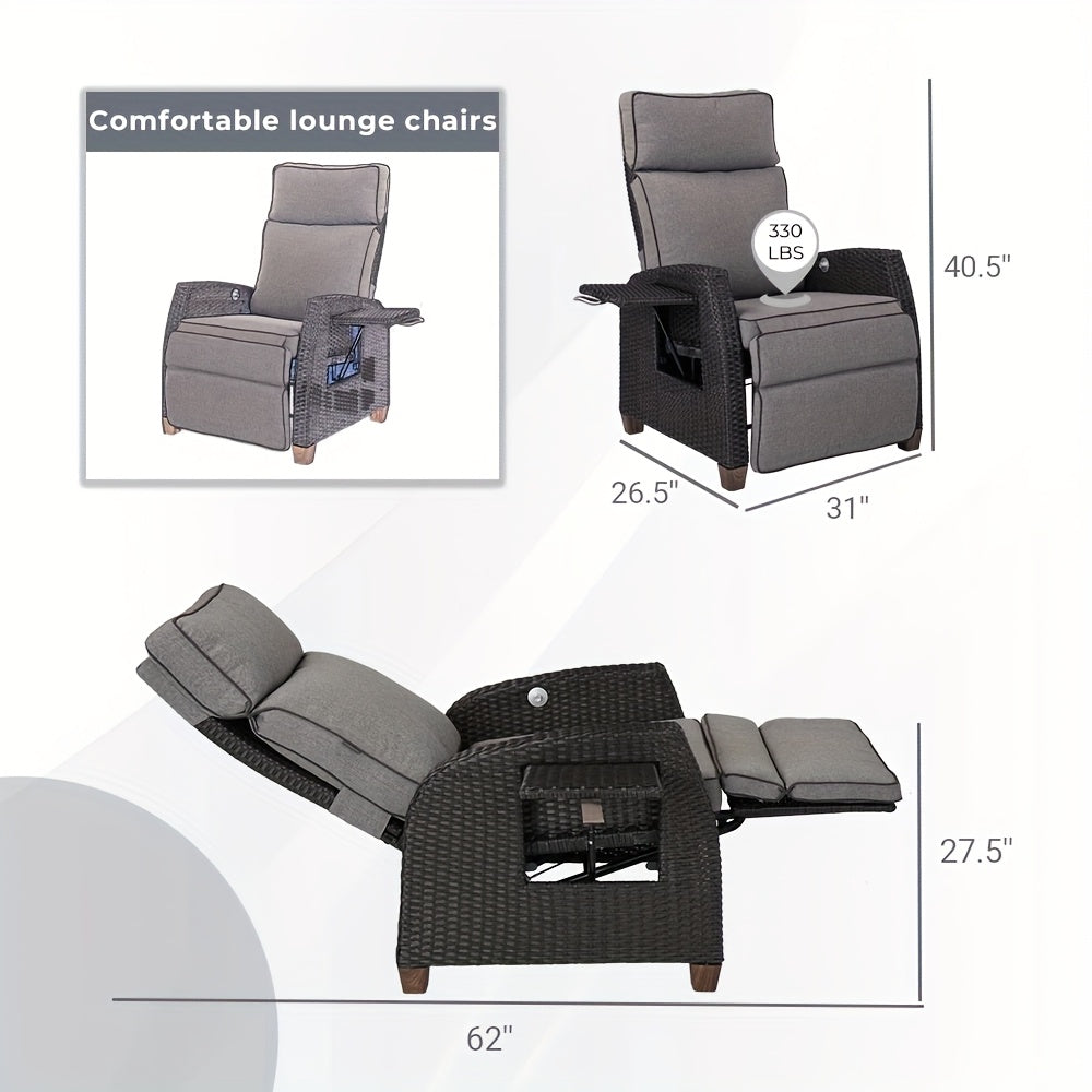 Outdoor Patio 150° Lay Flat Recliner Chair with Flip Table