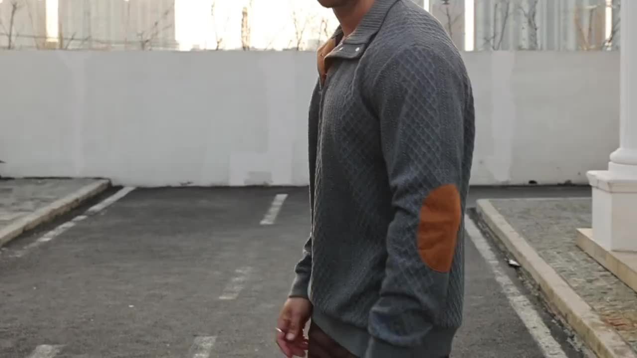 Grey Men's Sporty Hoodie with Diamond Pattern and Orange Accents