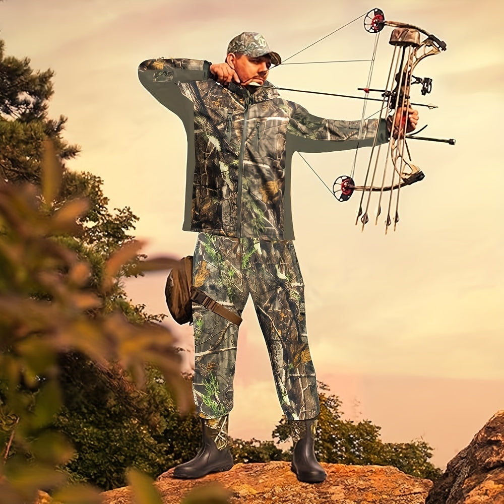 Men's Camo Hunting Suit - Windproof Fleece-Lined Jacket and Pants