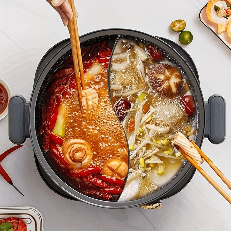 DEZIN Hot Pot Electric with Divider, 4L Electric Shabu Shabu with Dual-Flavor Pot, 3.7" Depth Nonstick Dual Side Electric Pot with Multi-Power Control for Party, Family and Friend Gathering