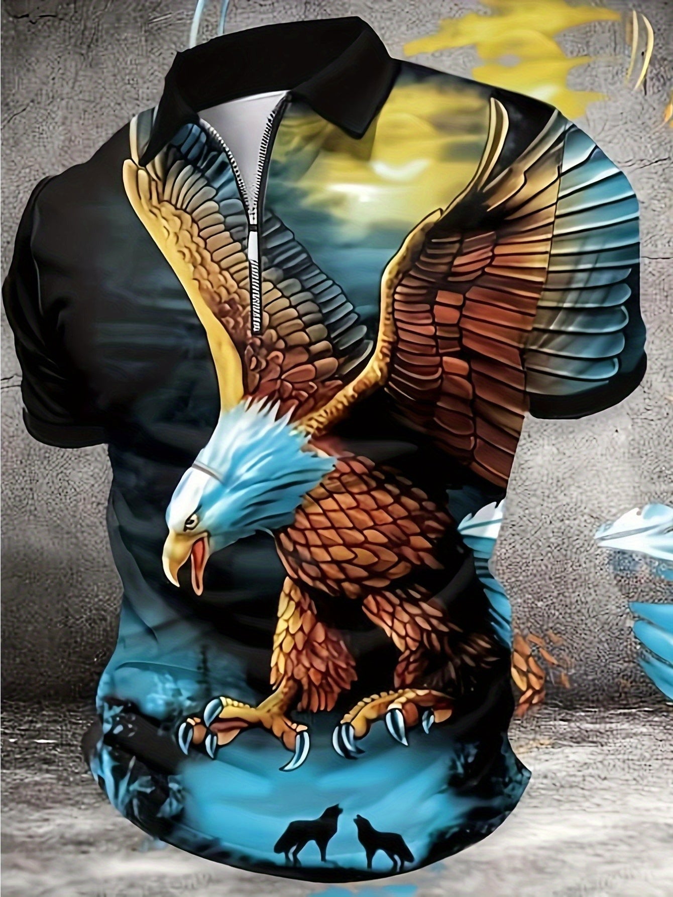 Tortoise And Hare 3D Printed Polo Shirt Eagle Wolf Pattern