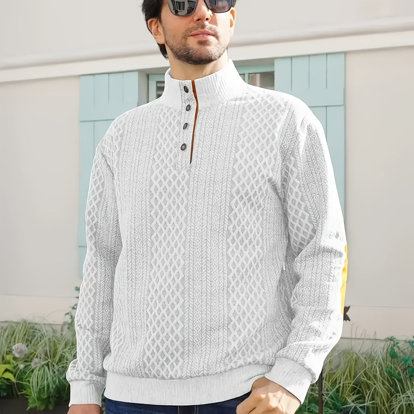 Grey Men's Sporty Hoodie with Diamond Pattern and Orange Accents