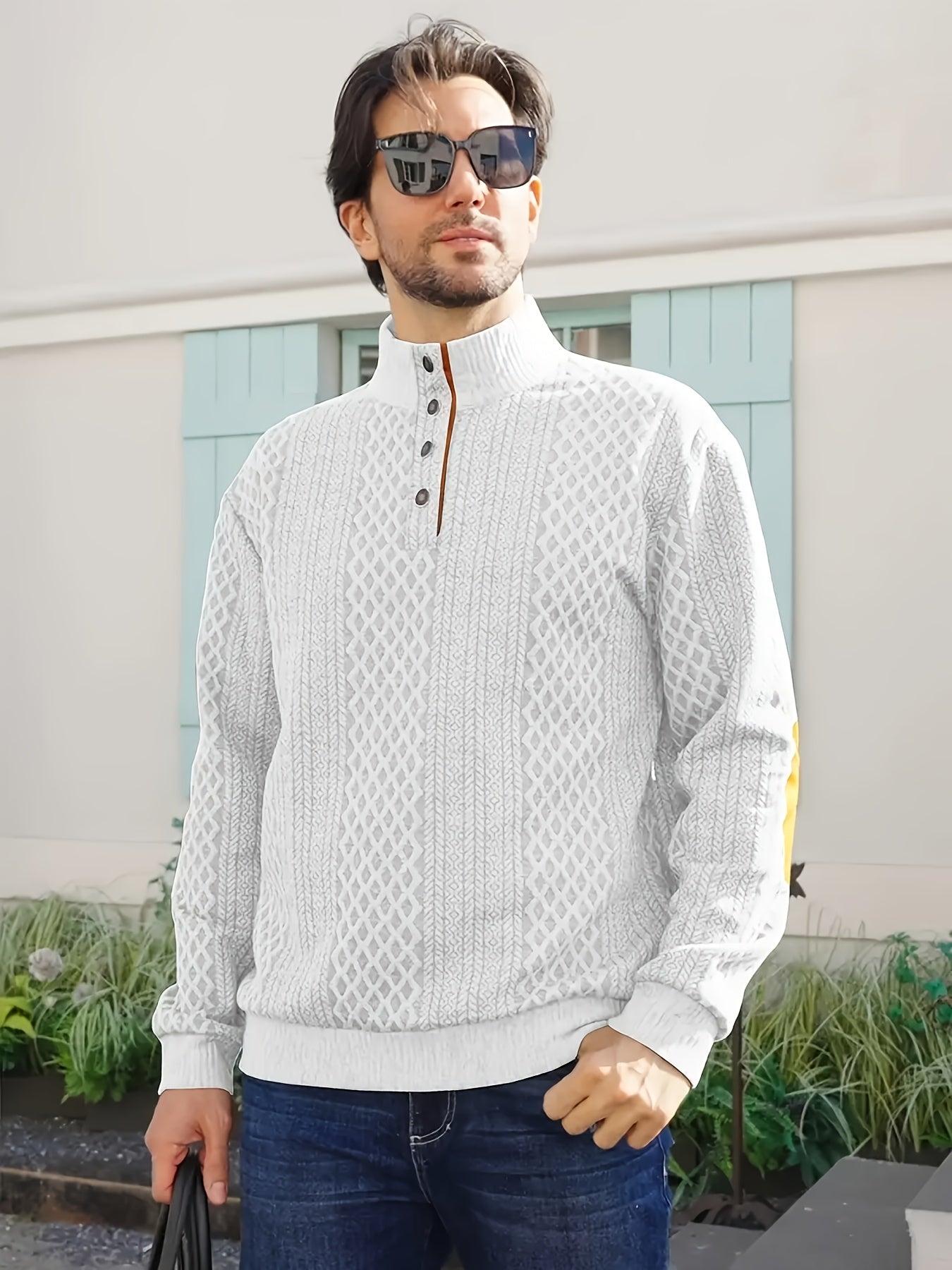Grey Men's Sporty Hoodie with Diamond Pattern and Orange Accents