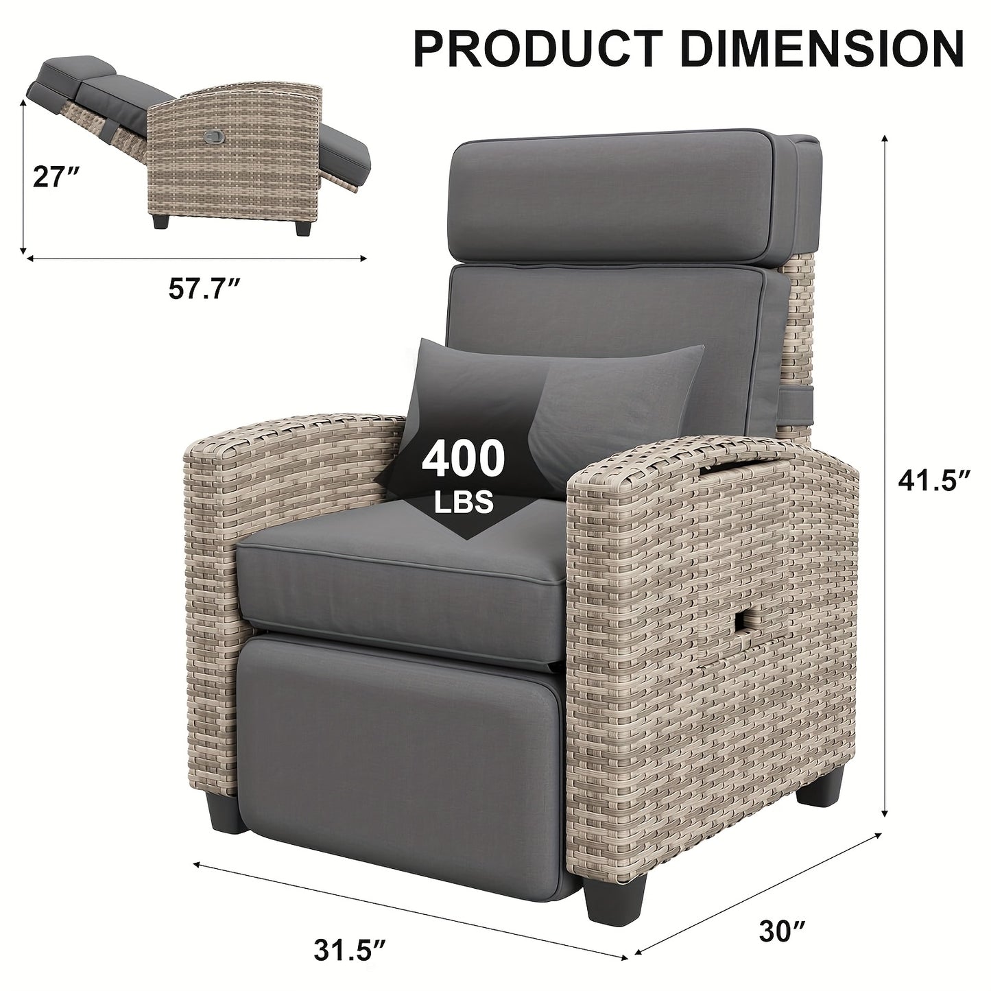 Outdoor Recliner Chair with Adjustable Backrest & Footrest
