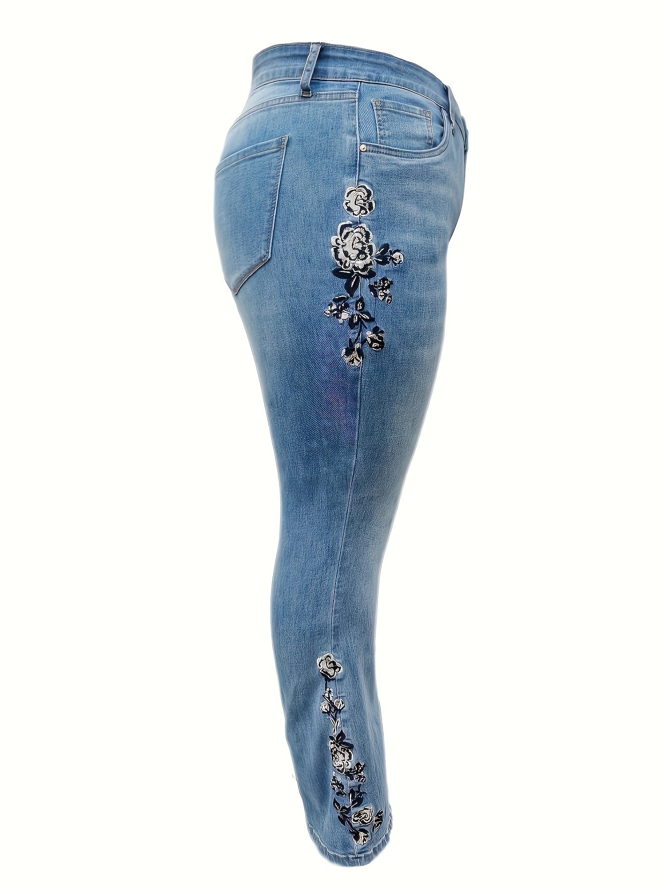 Women's Plus Size Stretch Denim Jeans - Comfort Fit, Blend, High-Elasticity, Washed Blue, Versatile Casual Attire, Comfortable Denim|Stretch Jeans Wear|High Elasticity Fabric, Plus Size Jeans