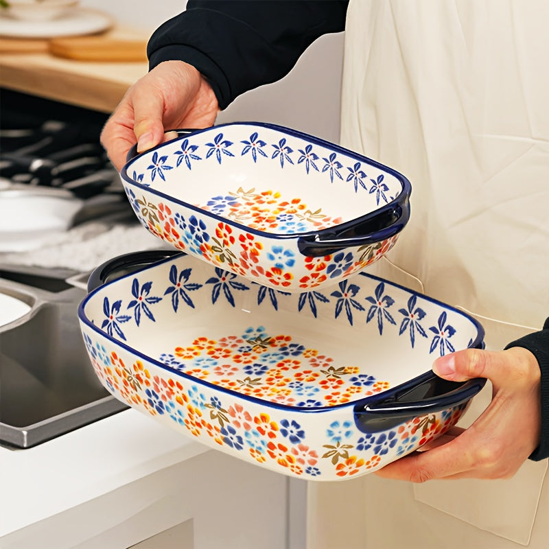 13+9 2 Set Large Capacity Ceramic Baking Dish Set With Handles