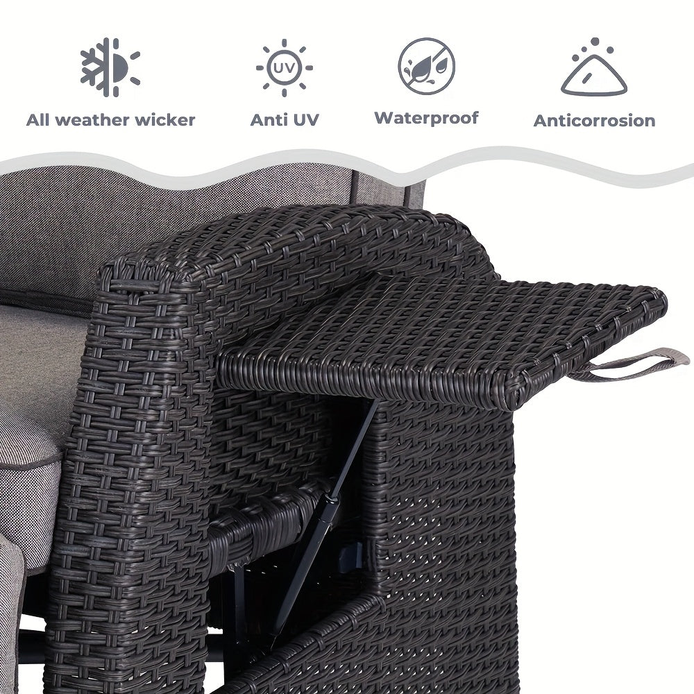 Outdoor Patio 150° Lay Flat Recliner Chair with Flip Table