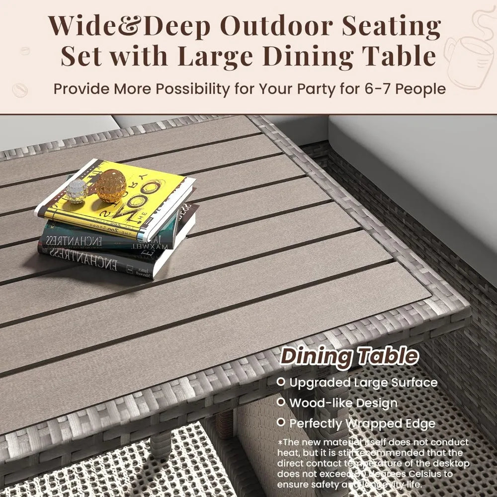 Outdoor Sectional Sofa Conversation Set With Dining Table & Chair