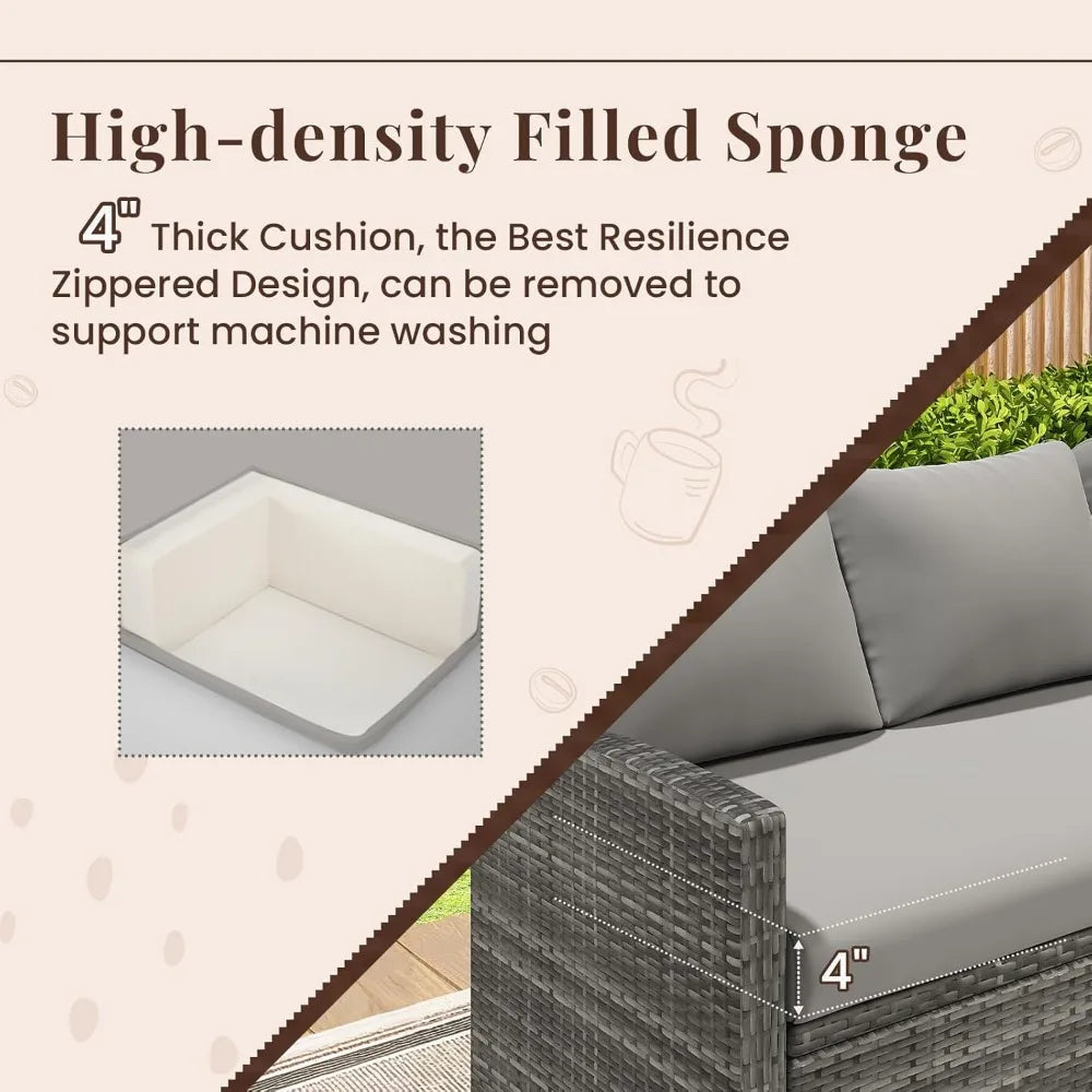 Outdoor Sectional Sofa Conversation Set With Dining Table & Chair