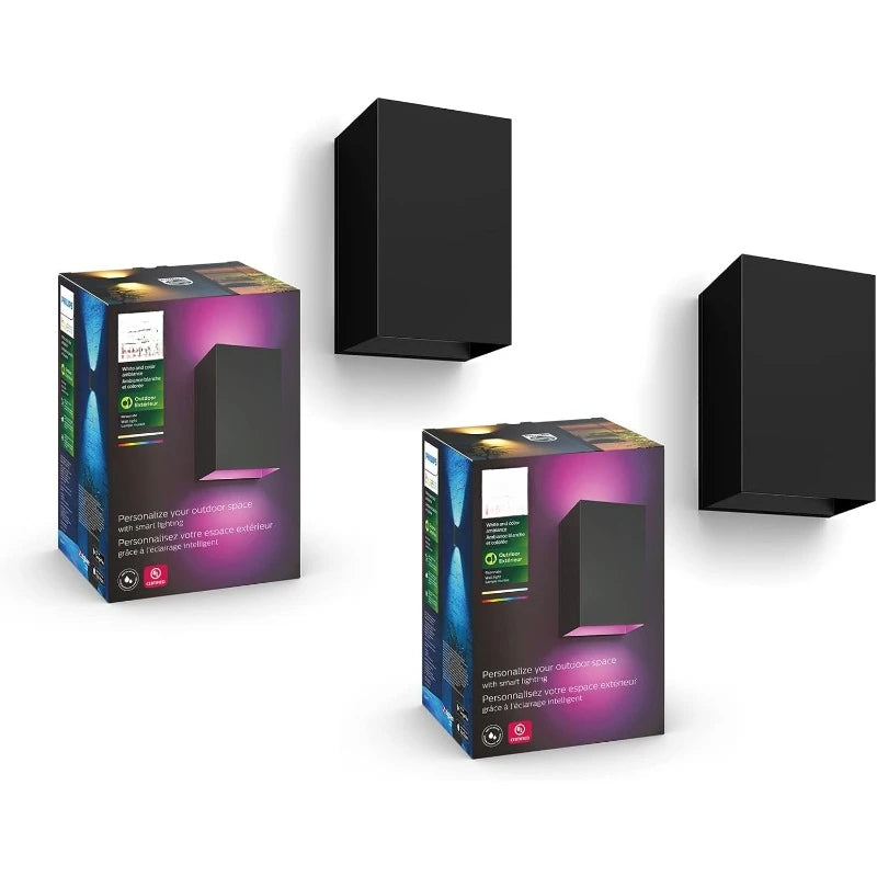 Resonate Outdoor Smart Wall Light Black White and Color Ambiance LED Color Changing Light 2 Pack Requires Hue Bridge Control