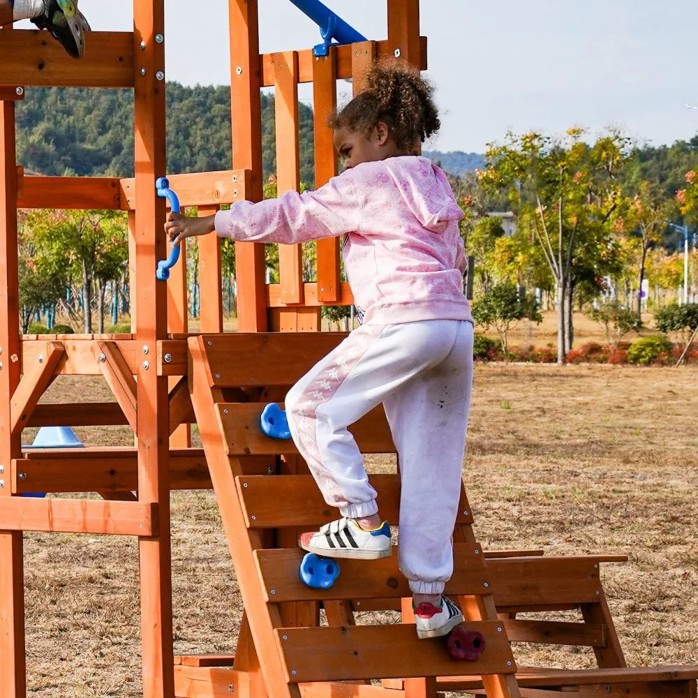 Wooden Swing Sets for Backyard with Monkey Bar and Slide