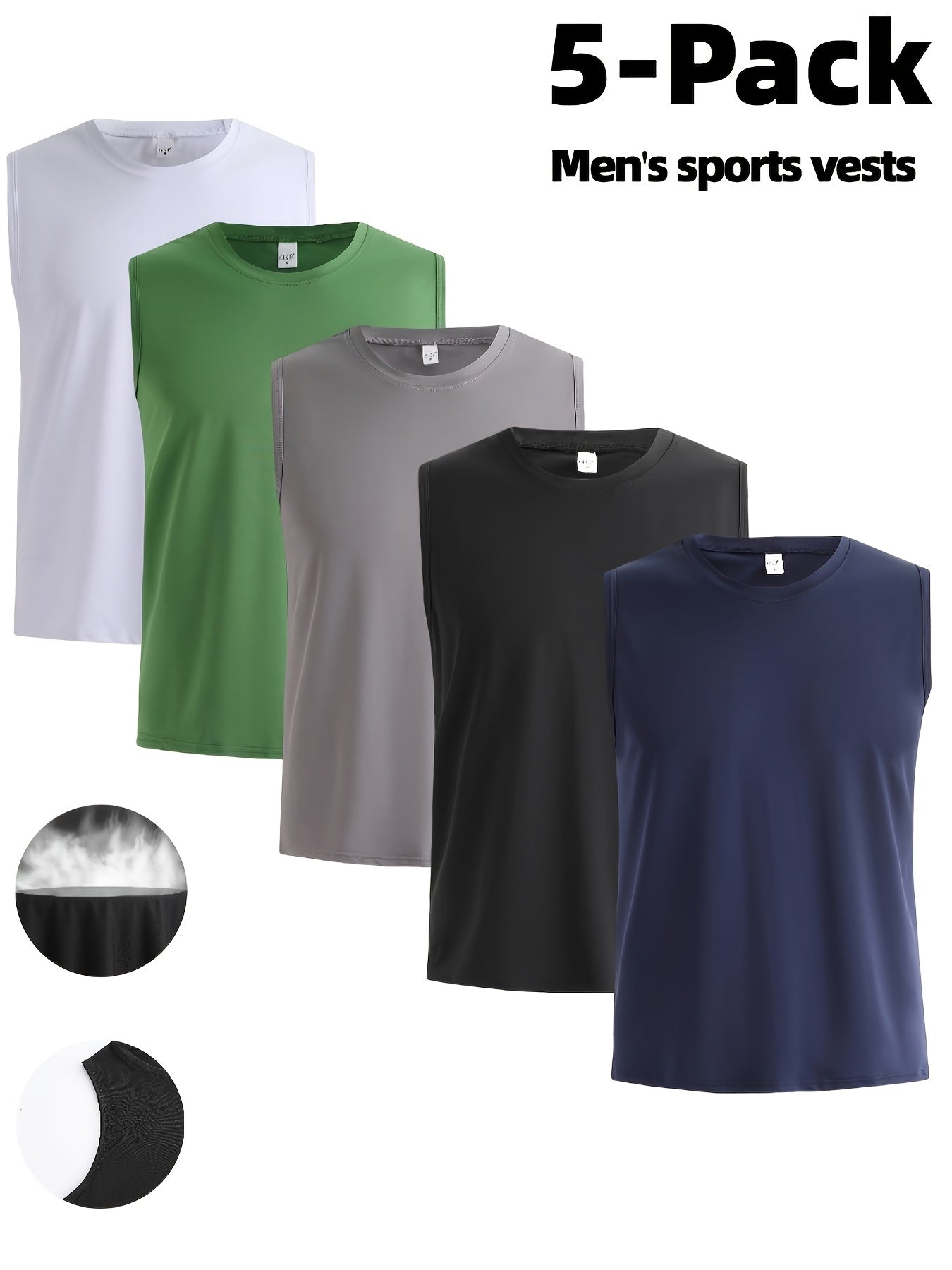 Moisture-Wicking Vests 5pcs Men's Plus Size Sleeveless Vests