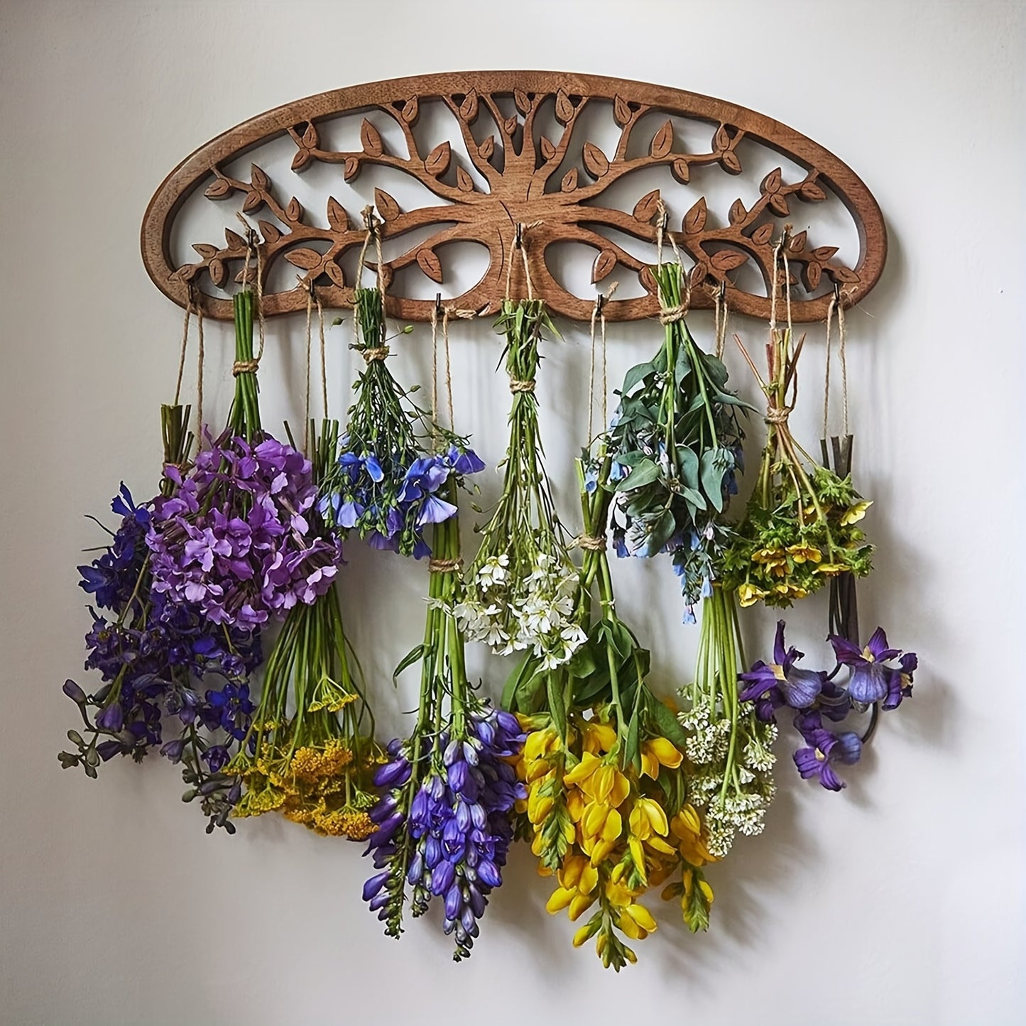 Tree Of Life Herb Drying Rack - Wooden Herb Dryer With 11 Hooks - Lightweight Space Saving - Hanging Dryer For Herbs And Vanilla - Rustic Wall Decor For Home - Stylish Dried Herb Arrangement - Unique Minimalist Design, Easter