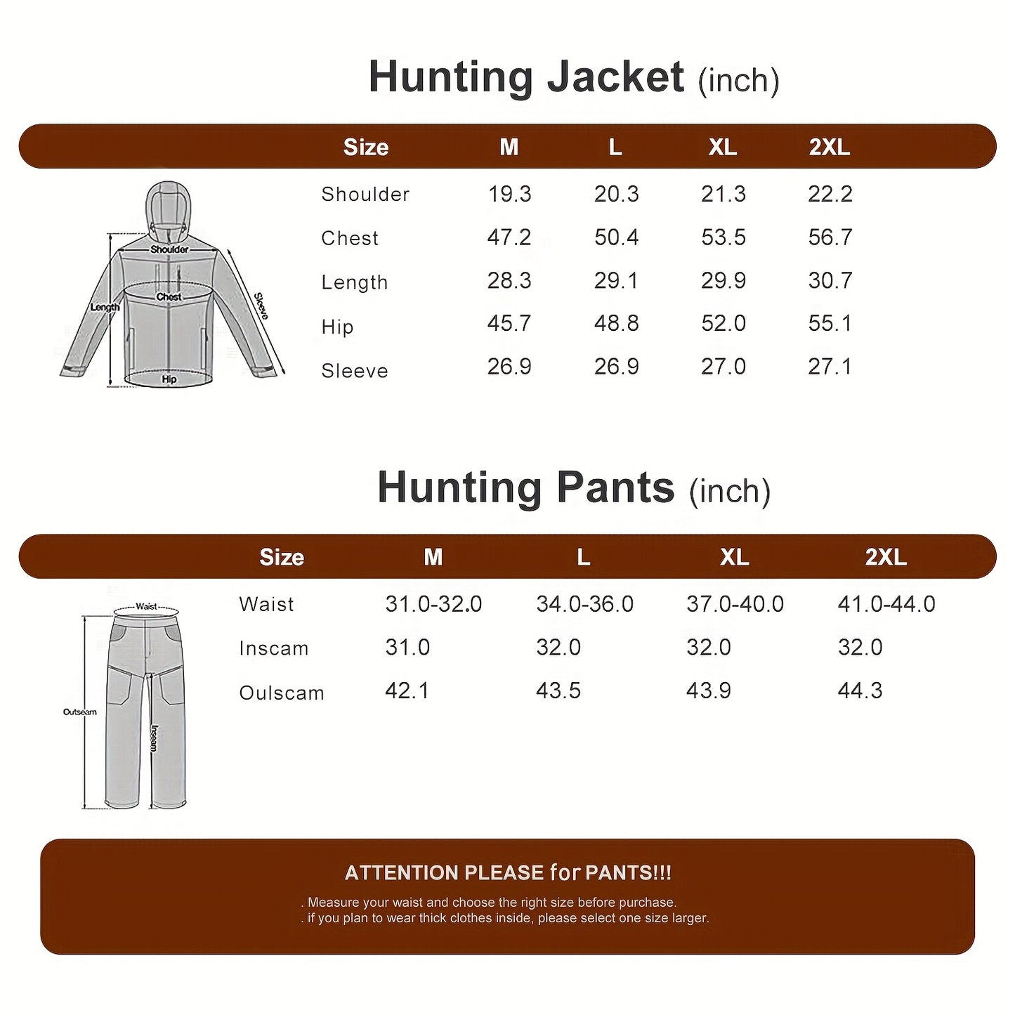 Camo Hunting Clothes for Men, Warm Water Resistant Suit