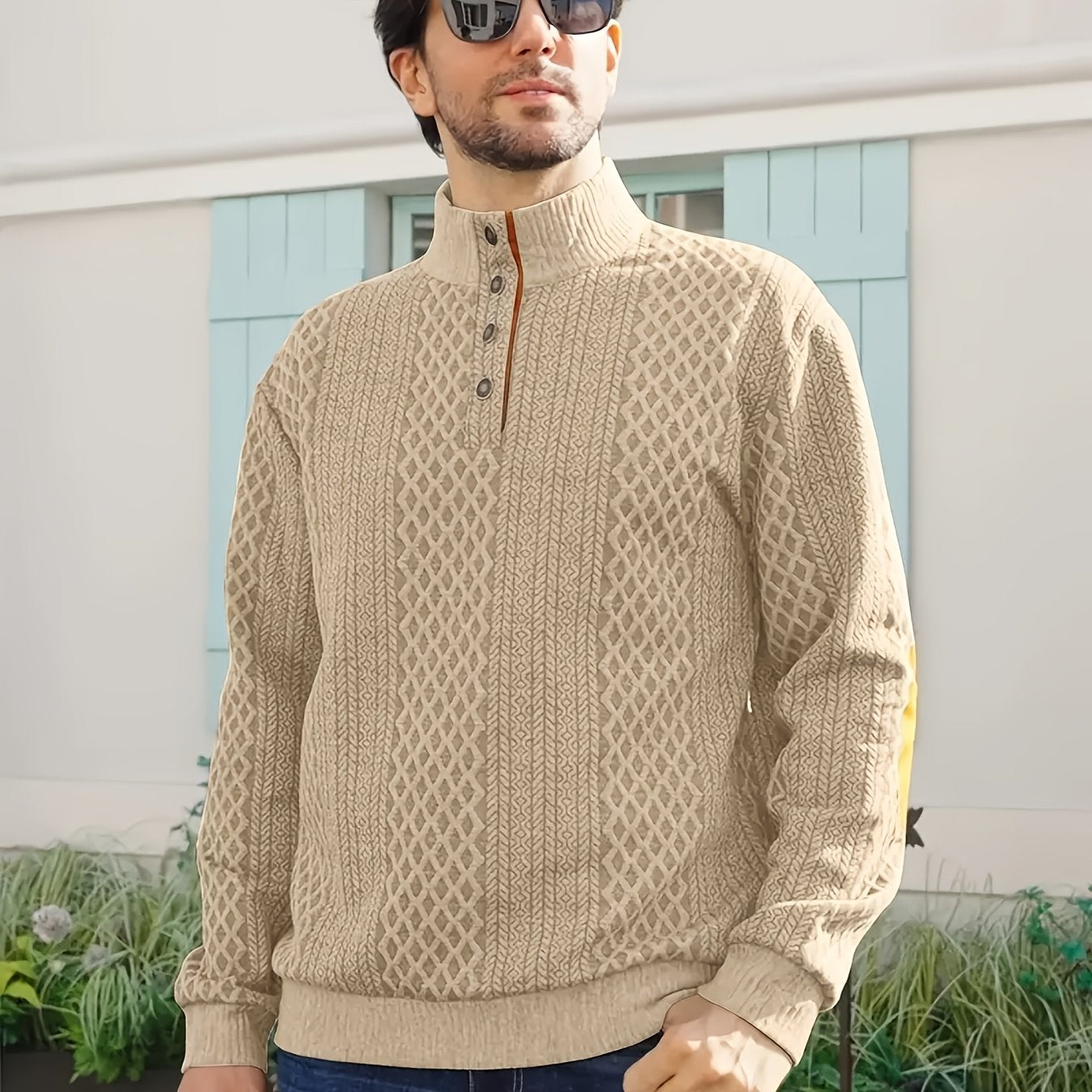 Grey Men's Sporty Hoodie with Diamond Pattern and Orange Accents