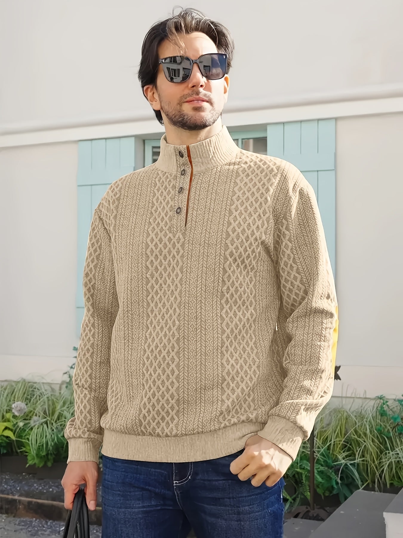 Grey Men's Sporty Hoodie with Diamond Pattern and Orange Accents