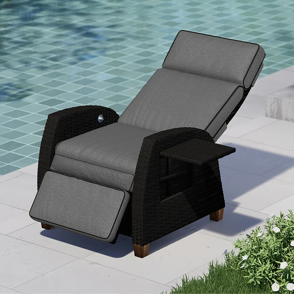 Outdoor Patio 150° Lay Flat Recliner Chair with Flip Table