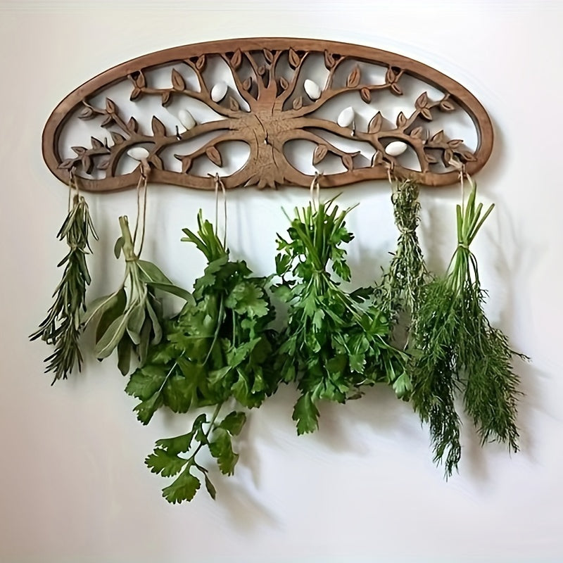 Tree Of Life Herb Drying Rack - Wooden Herb Dryer With 11 Hooks - Lightweight Space Saving - Hanging Dryer For Herbs And Vanilla - Rustic Wall Decor For Home - Stylish Dried Herb Arrangement - Unique Minimalist Design, Easter