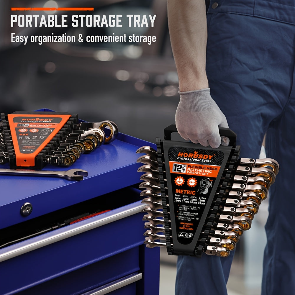 HORUSDY 12 Piece Metric And SAE Flex-Head Wrench Set