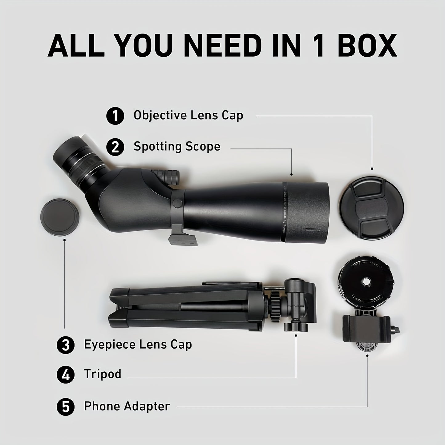 High-Definition 20-60x80 Spotting Scope with Tripod and Bag