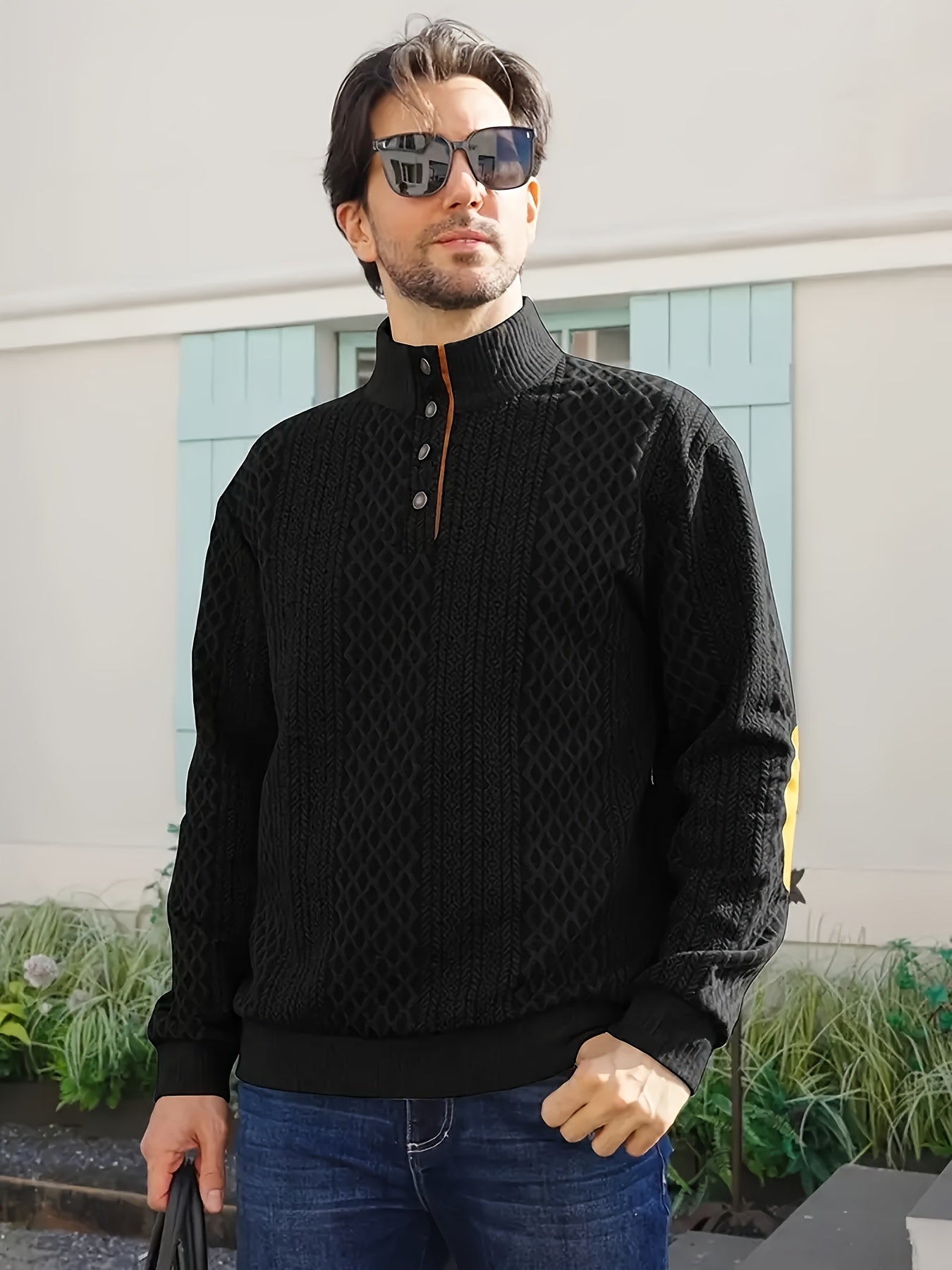 Grey Men's Sporty Hoodie with Diamond Pattern and Orange Accents