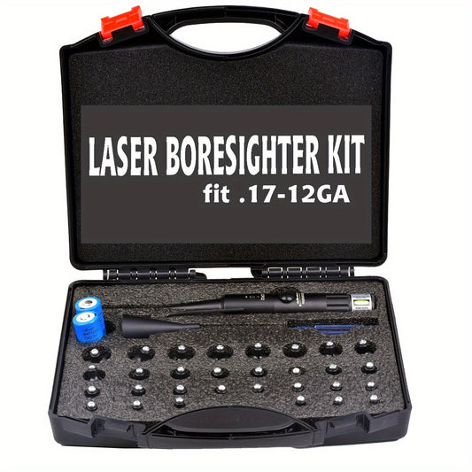 Green Laser Bore Sight Kit With 32 Adapters Fit 0.17 To 12GA Button ON OFF
