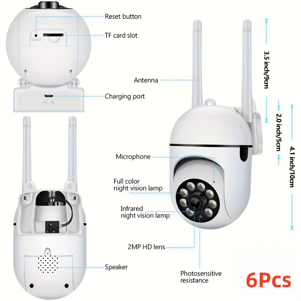 FULL HD 1080P WIFI 4Pcs Surveillance Camera - Indoor And Outdoor Long Range Night Vision Camera - 355 Degree Intercom Home Security Camera, 2.4G Home Security System, AI Mobile Detection, Two-Way Audio, Color Night Vision, Wi
