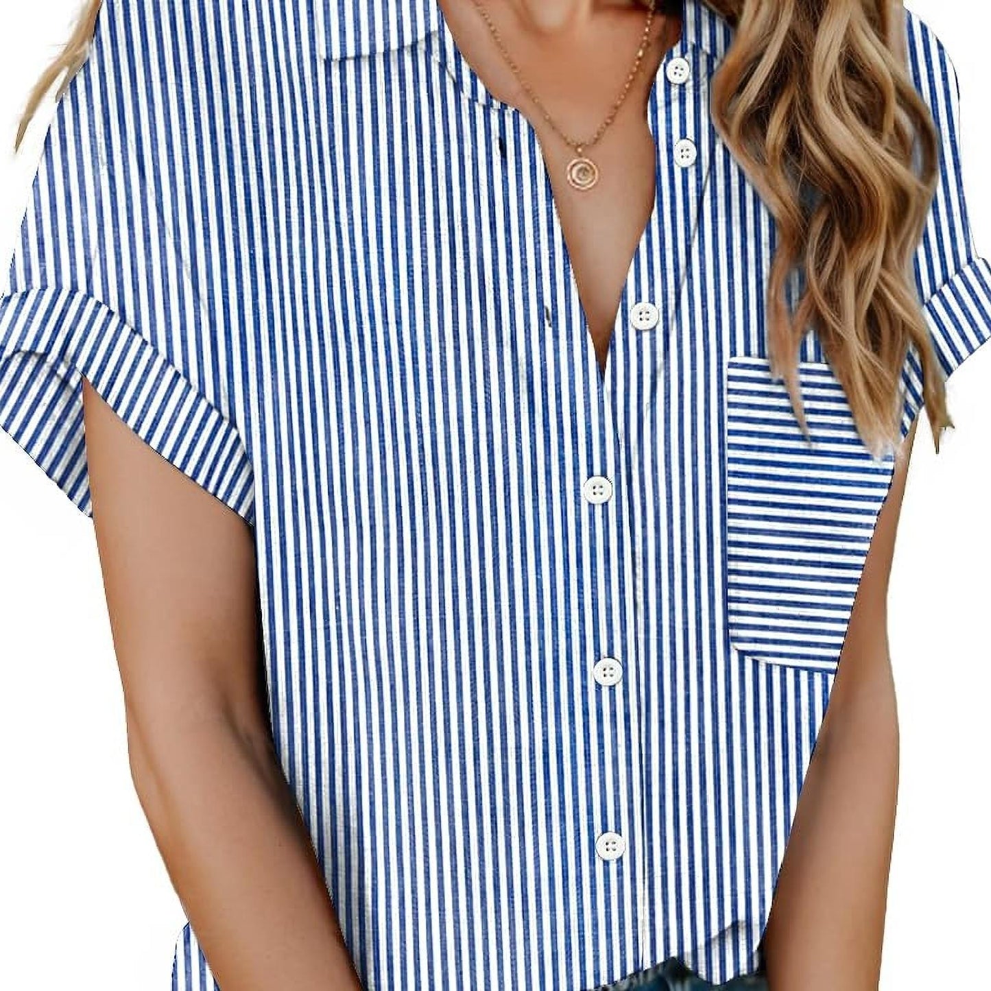 ELESOL Womens Button Shirts Short Sleeve Blouses V Neck Tops
