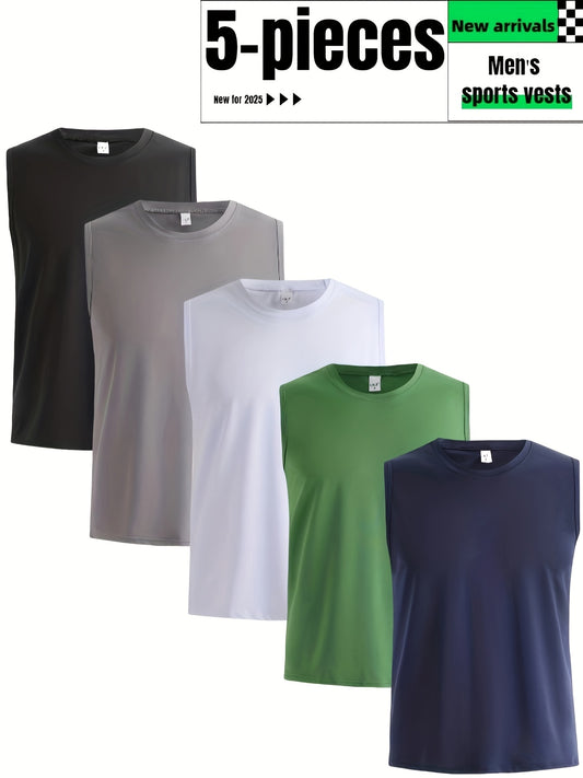 5 Pack Of Men's Summer Loose Crew Neck Vest T-Shirts