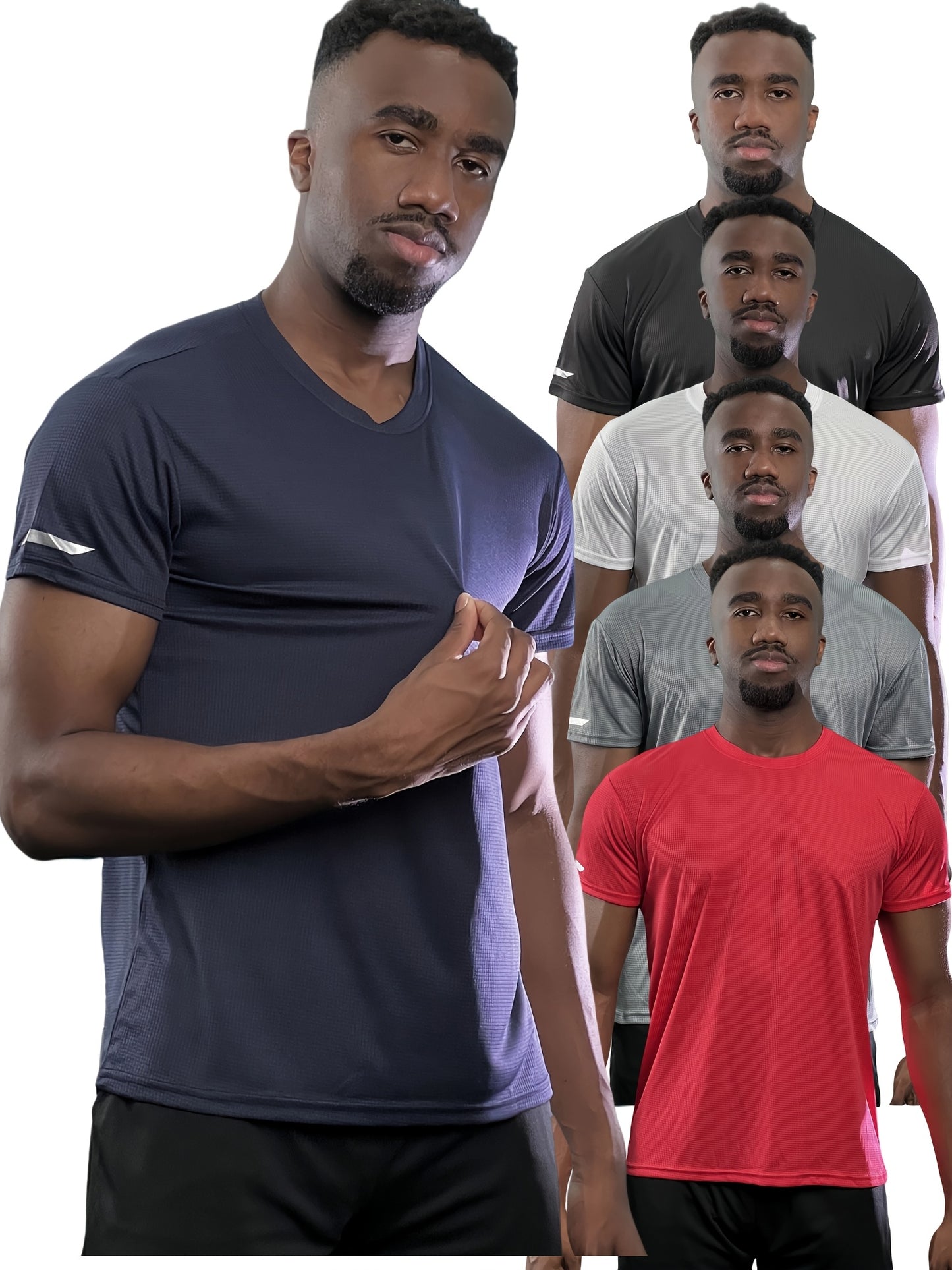 5pcs Men's Breathable Quick-Dry Athletic T-Shirts for Gym
