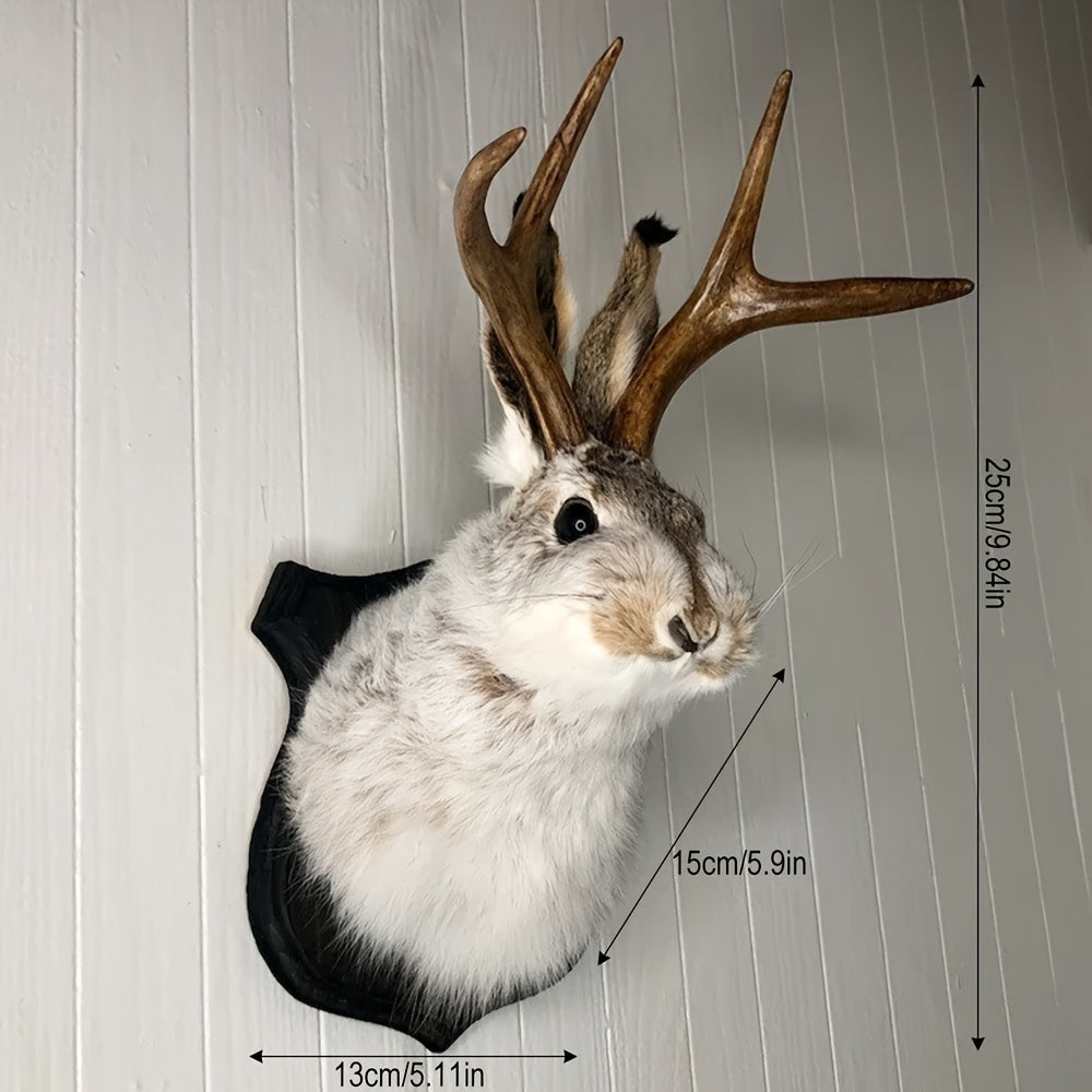 Whimsical Deer Head Wall Art - Wall Sculptures - Unique Taxidermy Mount Hanging Decoration for Home Wall with Realistic Antlers and Faux Fur
