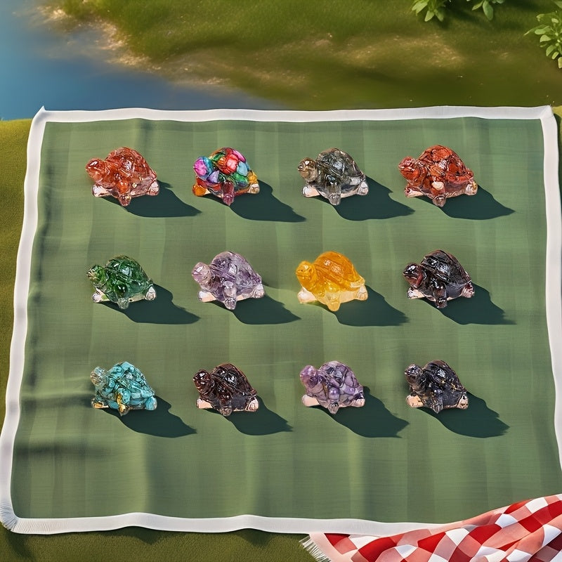 [Natural Crystal Turtle] 8pcs Natural Crystal Stone Handmade Turtle - Reiki Chakra, Home Decoration, Outdoor Crystal Ornament, Aqua Set Decoration, Pocket Crystal Pet with Gift Box Package, New Year's, Valentine's Day Gift, H