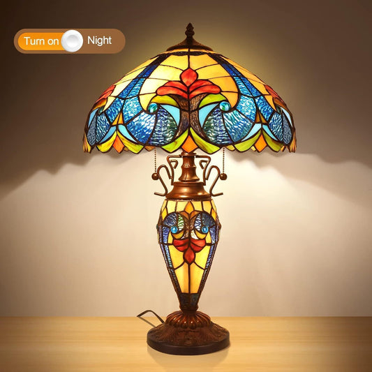 Txdefrig Modern Stained Glass Lamp 24'' Tall, American-Inspired Design for Living Spaces - Includes 3 Warm White LED Bulbs (2700K, E12) - Ideal for Year-Round Home Décor & Bedside Reading