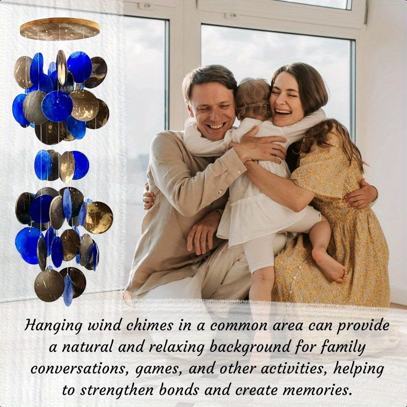 27 Inch Outdoor Wind Chimes with Capiz Sea Glass Shells - Vibrant Blue & Multicolor Handcrafted Wind Chimes for Garden, Patio, Yard - Unique Memorial Gifts for Mom, Grandma, Sympathy Remembrance, Garden Decor | Artistic Wind