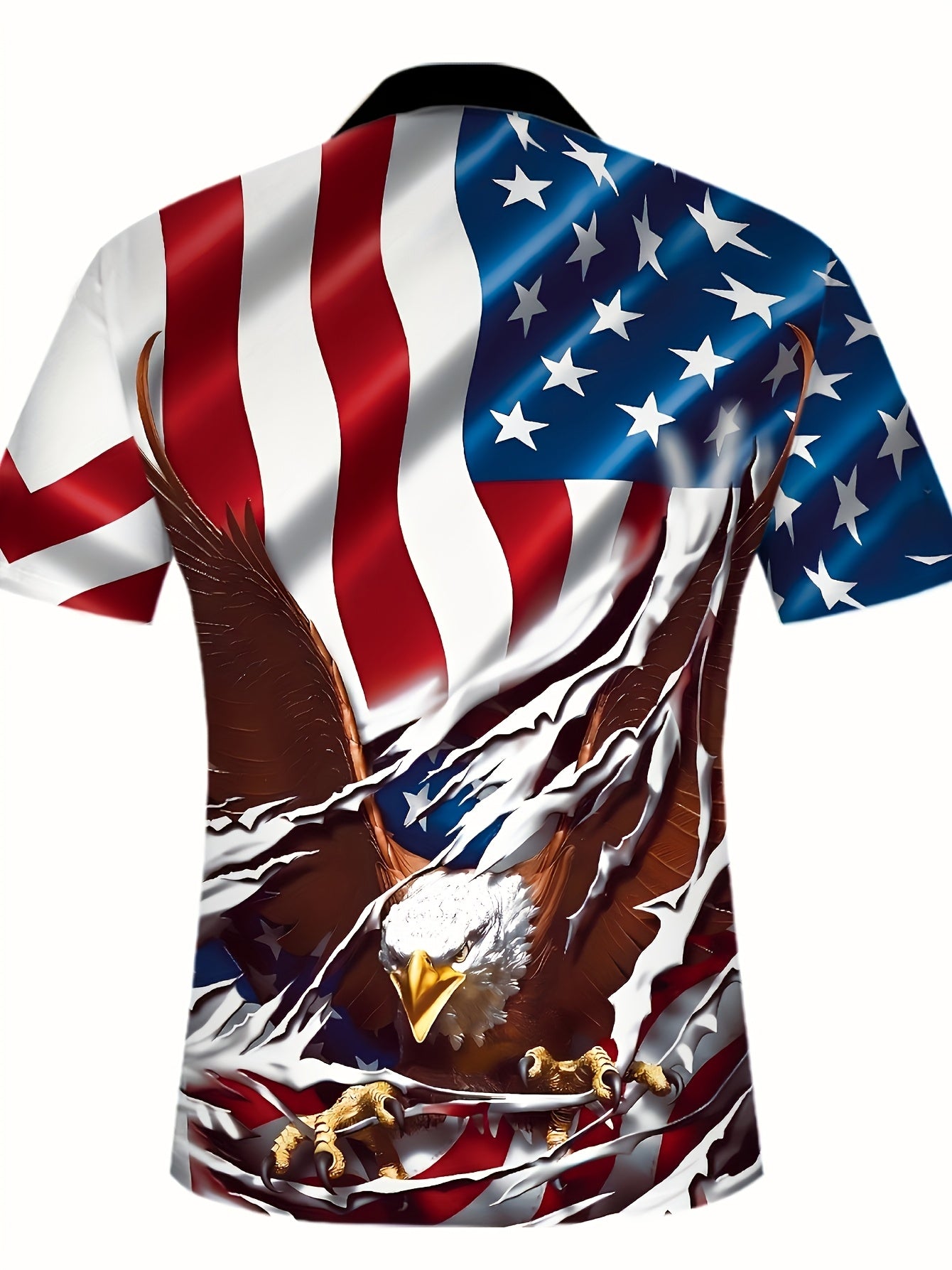 Men's American Flag Print Short Sleeve Lapel Golf Shirt Casual Style With Slight Stretch Regular Edition Summer Top