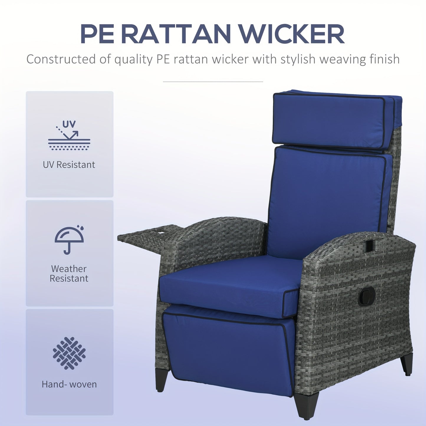Outdoor Recliner Chair With Cushions And Side Tray Table