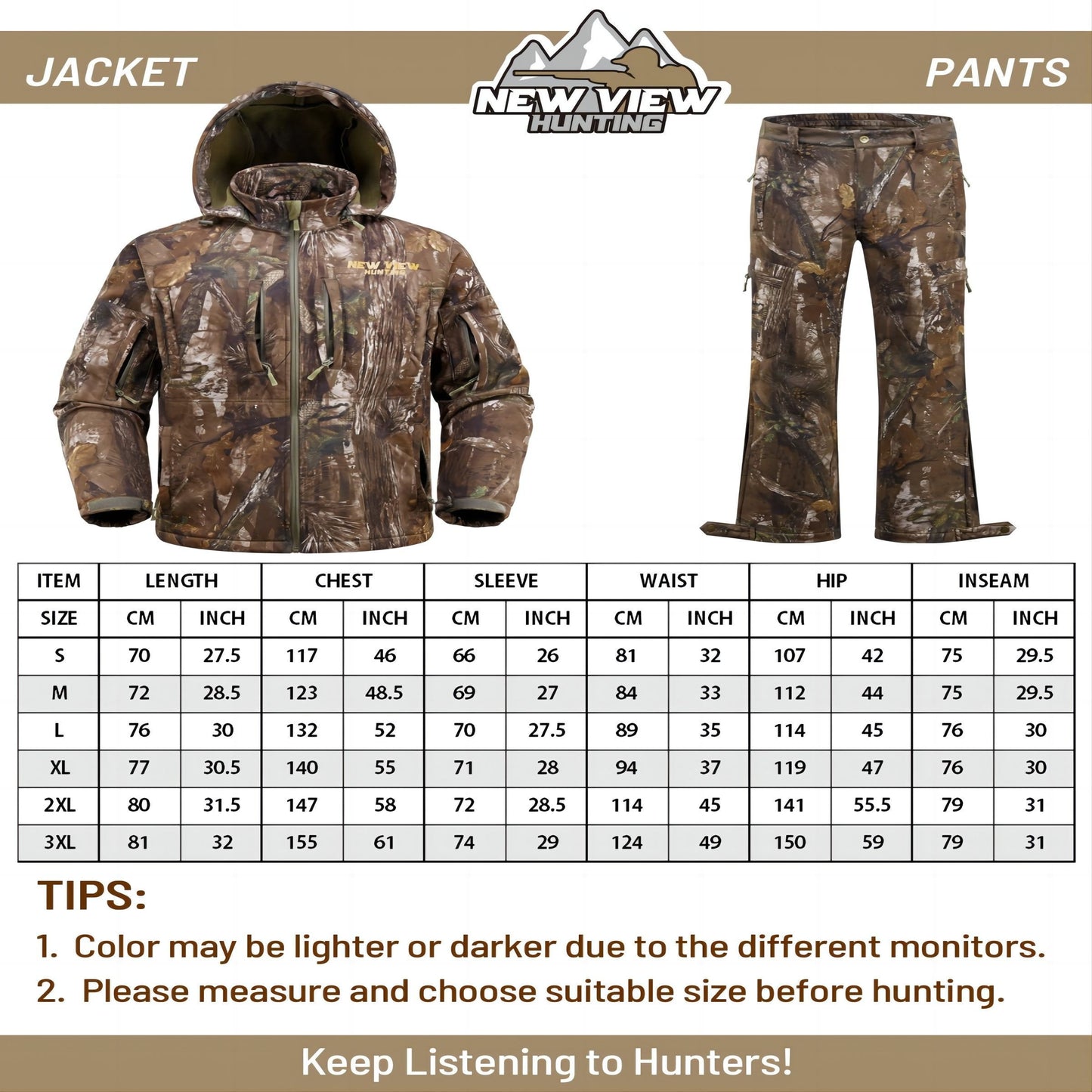 NEW VIEW Men's Silent Camo Hunting Gear Set - Fleece-Lined Jacket & Pants for Enhanced Concealment