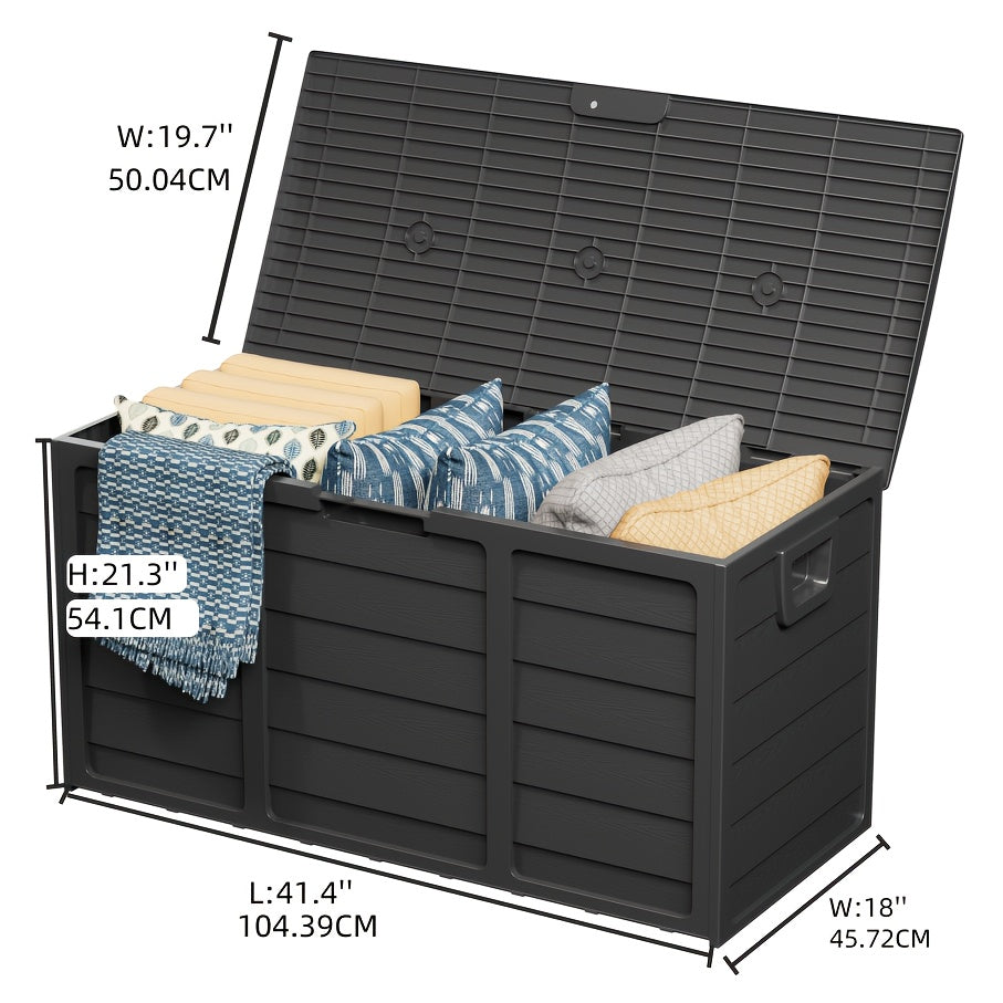 75 Gallon Resin Deck Storage Box with Handles, Storage Container for Home, Kitchen, Retail Stores, And Merchandise Organization