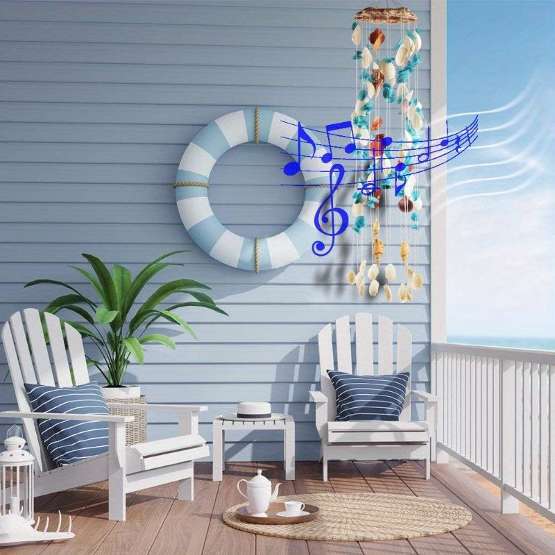 Handmade Seashell Wind Chimes - Multi-Color Beach Decor with Metal Frame & Natural Shells, 29" Tall Outdoor/Indoor Hanging Ornament for Garden, Patio, Bar, Home - No Batteries Needed, Unique Gift Idea, Garden Decor | Floral P