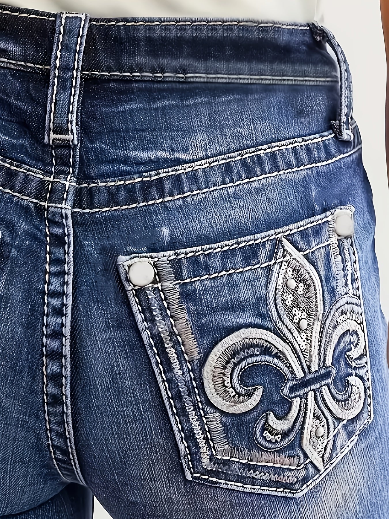 Women's Slim-Fit Mid-Rise Flared Denim Trousers Blue