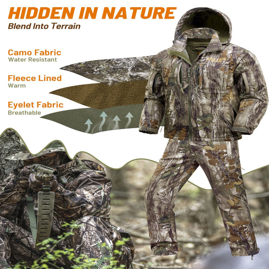 NEW VIEW Silent Camo Hunting Clothes for Men, Warm Jacket
